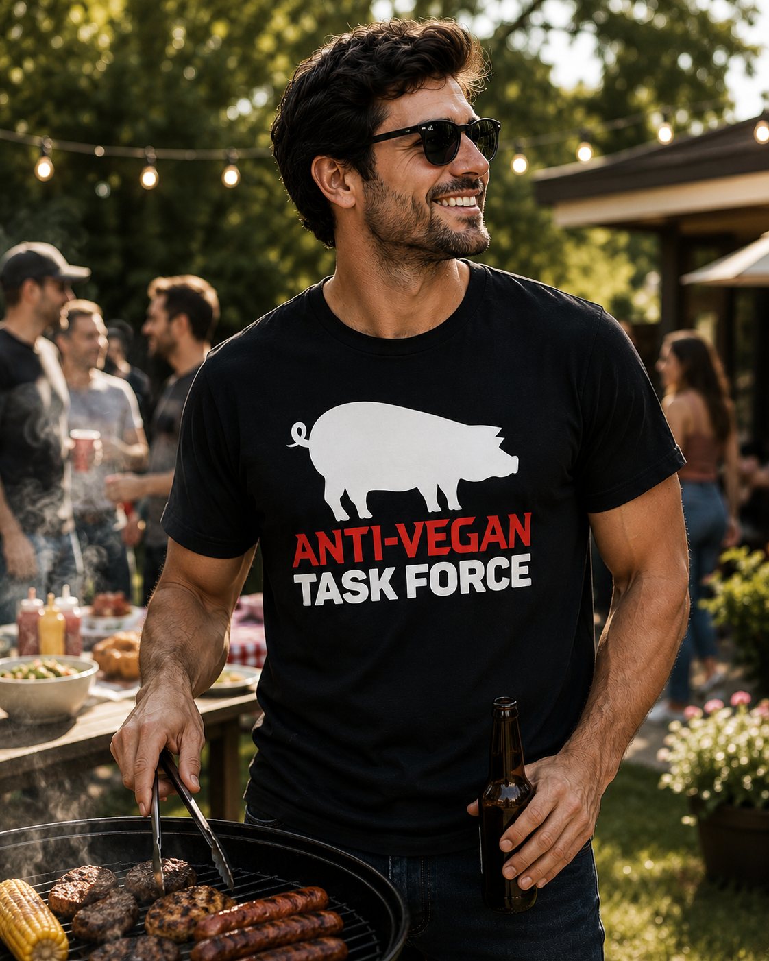 Anti-Vegan Task Force T-Shirt — Funny Pig Graphic Tee for Meat Lovers