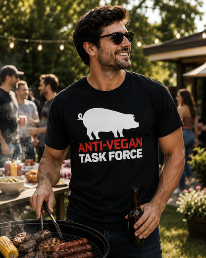 Anti-Vegan Task Force T-Shirt — Funny Pig Graphic Tee for Meat Lovers