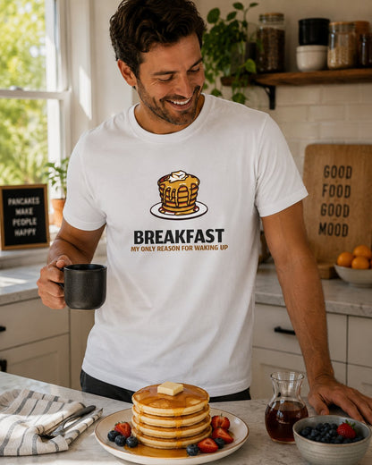 Breakfast T-Shirt – Pancake Graphic “Breakfast: My Only Reason for Waking Up”