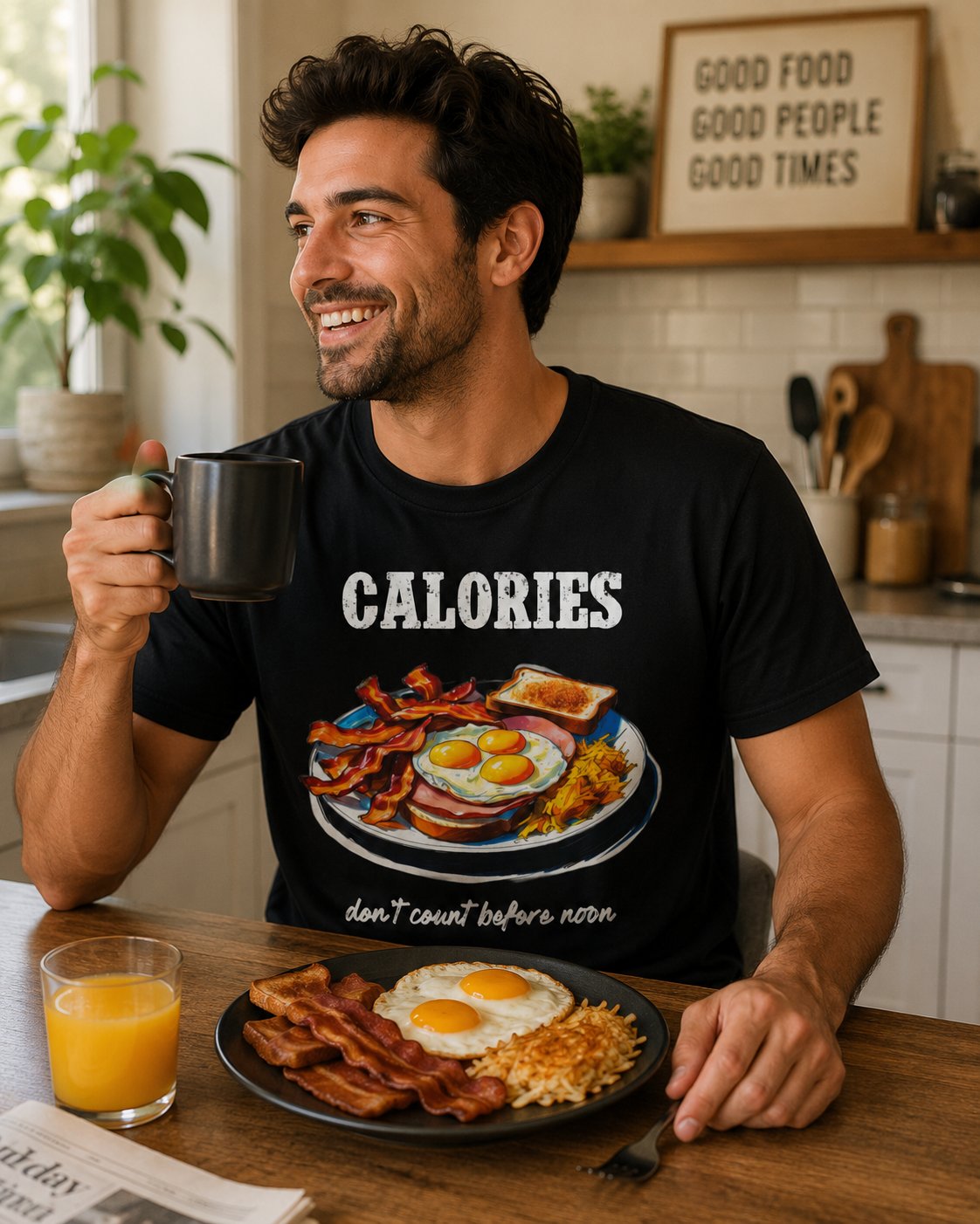 Calories Breakfast T-Shirt — "Calories Don’t Count Before Noon" Funny Brunch Tee