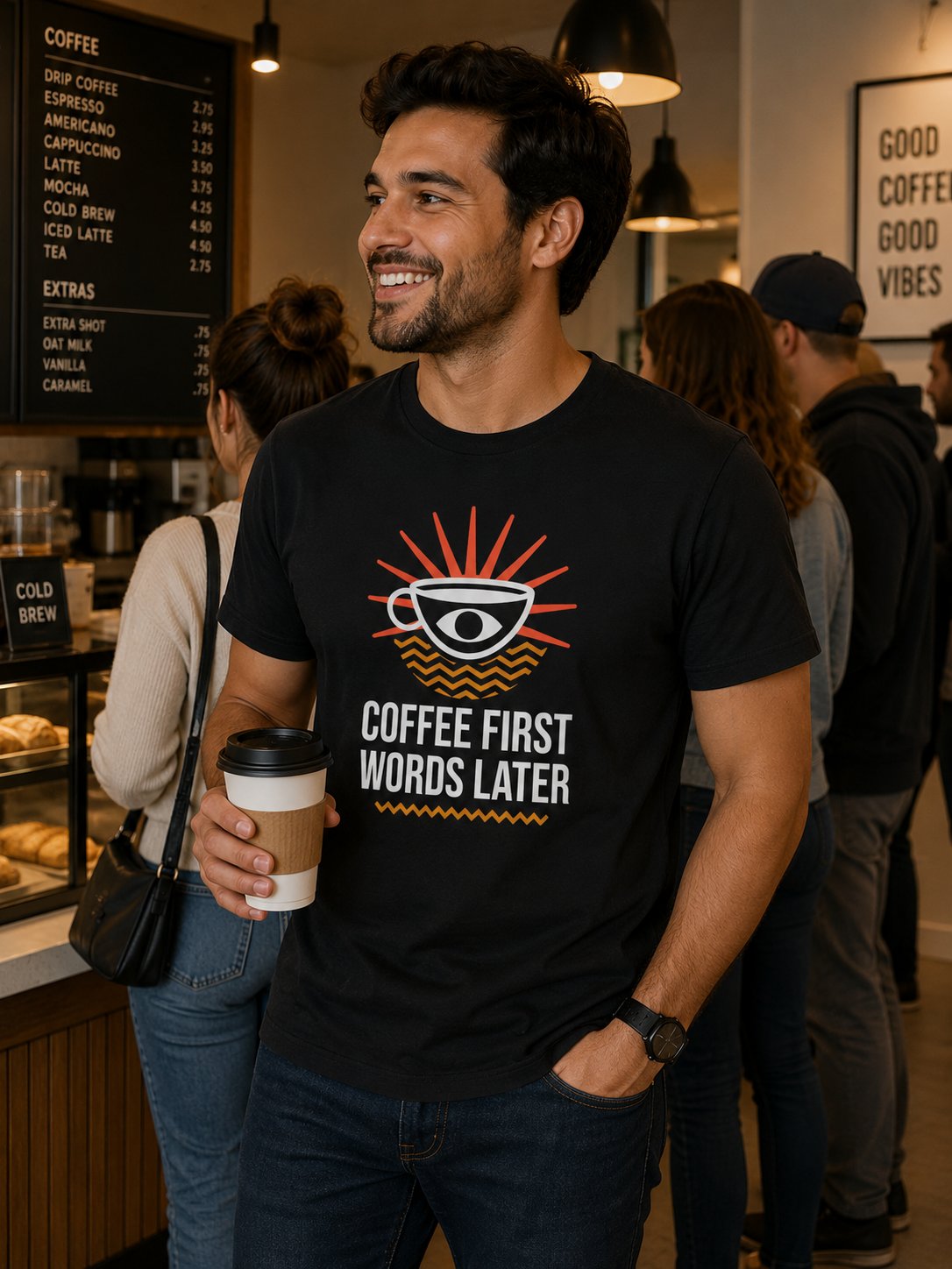 Coffee First, Words Later T-Shirt