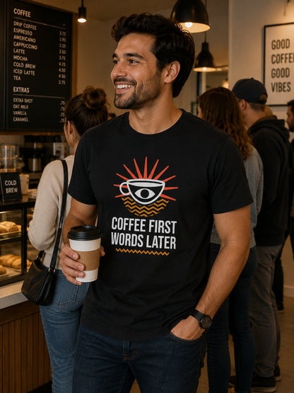 Coffee First, Words Later T-Shirt