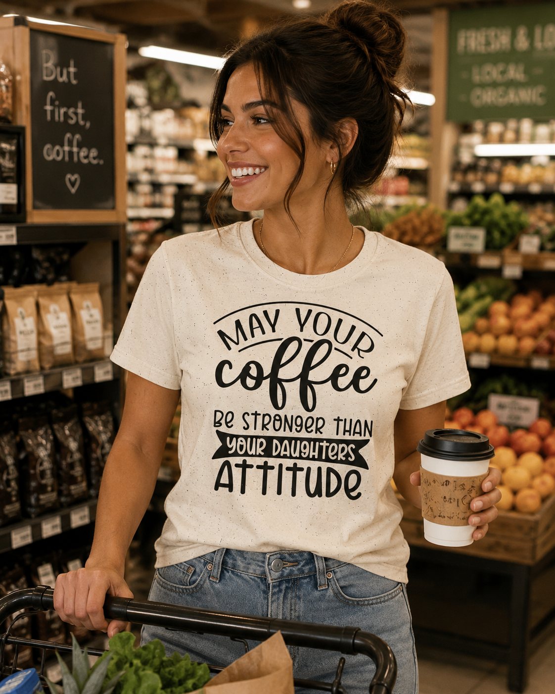 Coffee T-Shirt — "May Your Coffee Be Stronger Than Your Daughter’s Attitude" Funny Mom Tee