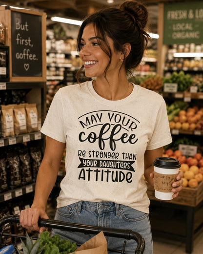 Coffee T-Shirt — "May Your Coffee Be Stronger Than Your Daughter’s Attitude" Funny Mom Tee