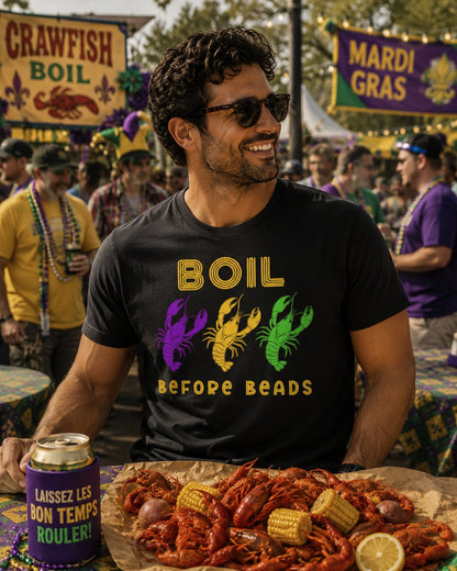 Crawfish Boil T-Shirt - "Boil Before Beads" Mardi Gras Seafood Tee