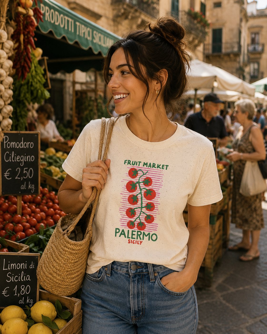Tomato Vine Palermo Italy T‑Shirt — Fruit Market Travel Foodie Tee