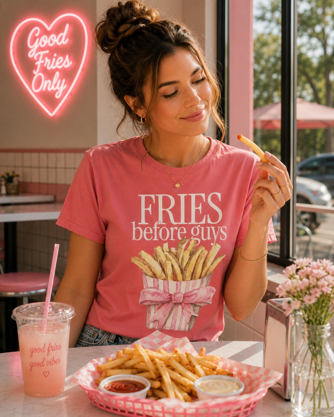 T-Shirt — "Fries Before Guys" Cute Funny French Fry Graphic Tee
