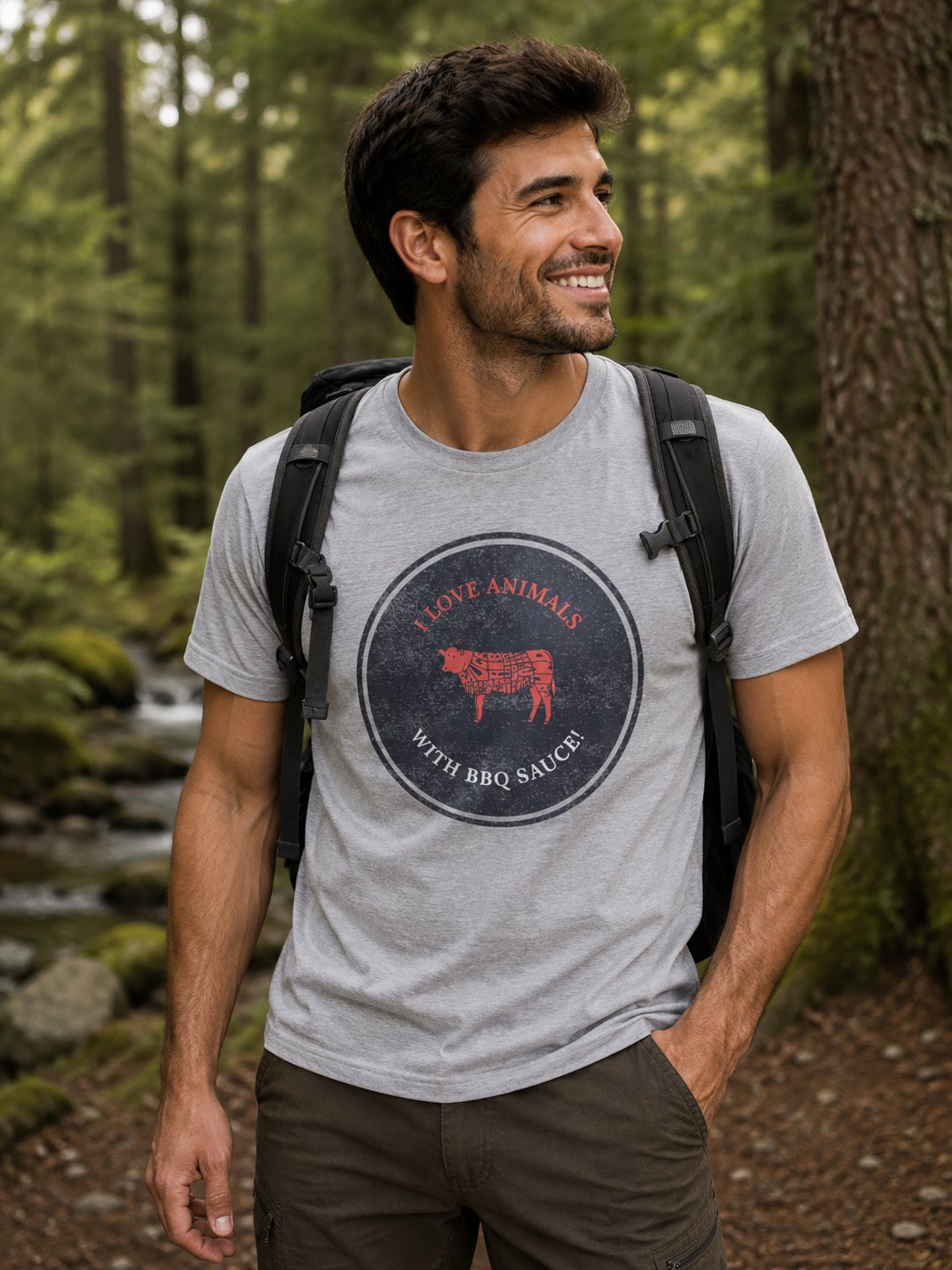 Meat Lover T-Shirt — Vintage style 'I Love Animals with BBQ Sauce' Graphic Tee