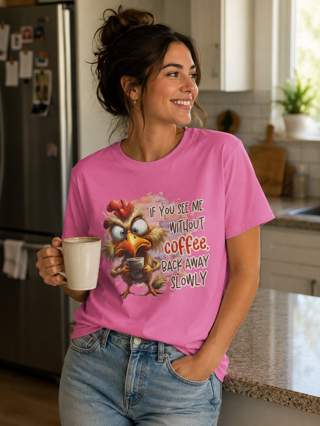 Coffee Lover T-Shirt – "If You See Me Without Coffee, Back Away Slowly" Cute Angry Chicken Tee