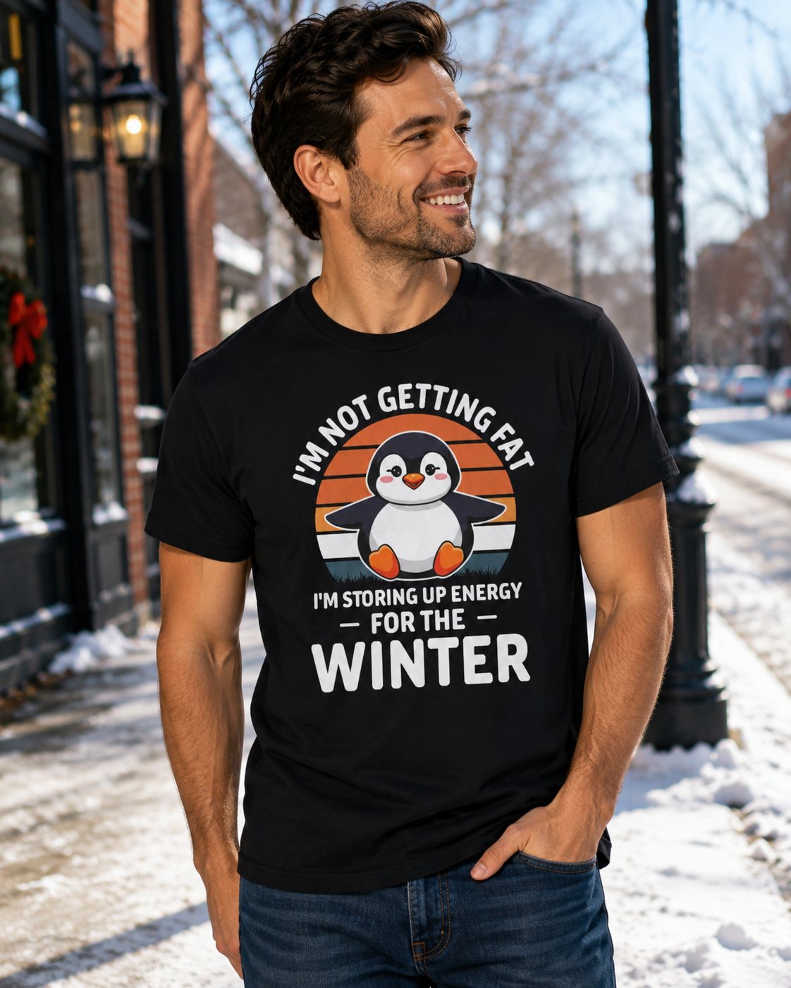 Penguin Winter T-Shirt - "I'm Not Getting Fat, I'm Storing Up Energy for the Winter" Diet Tee