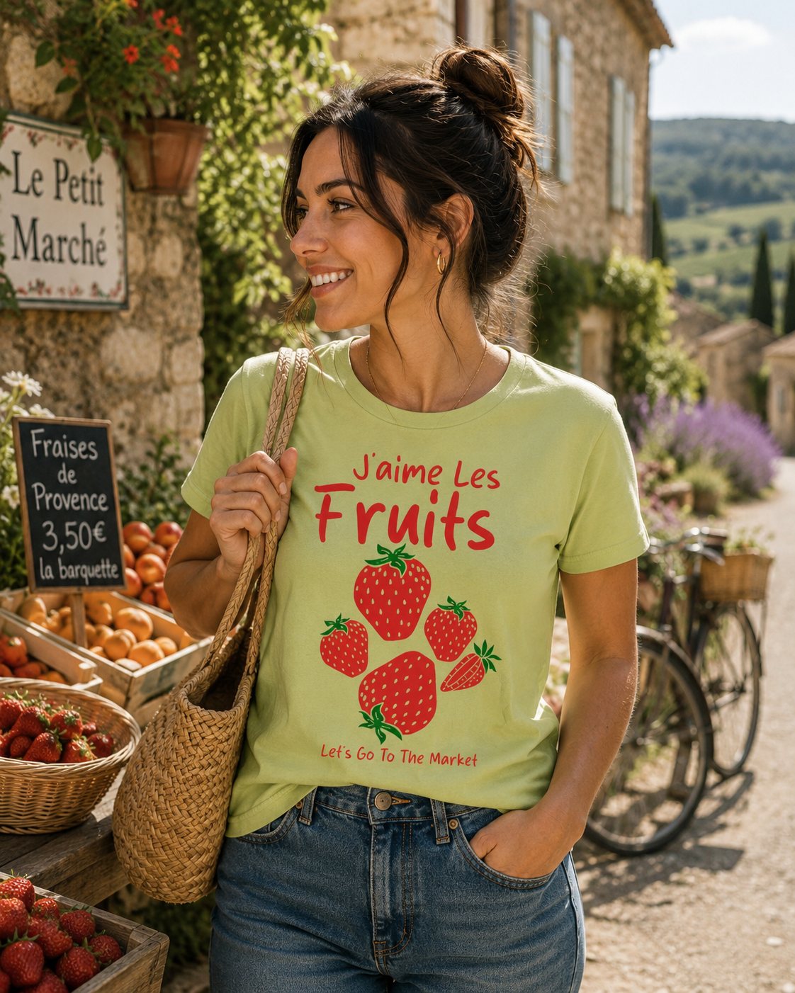 Strawberry "J'aime Les Fruits" (I Love Fruit) French Farmers Market T-Shirt