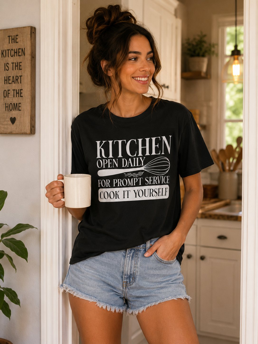 Kitchen Open Daily T-Shirt — "For Prompt Service Cook It Yourself" Funny Chef Tee
