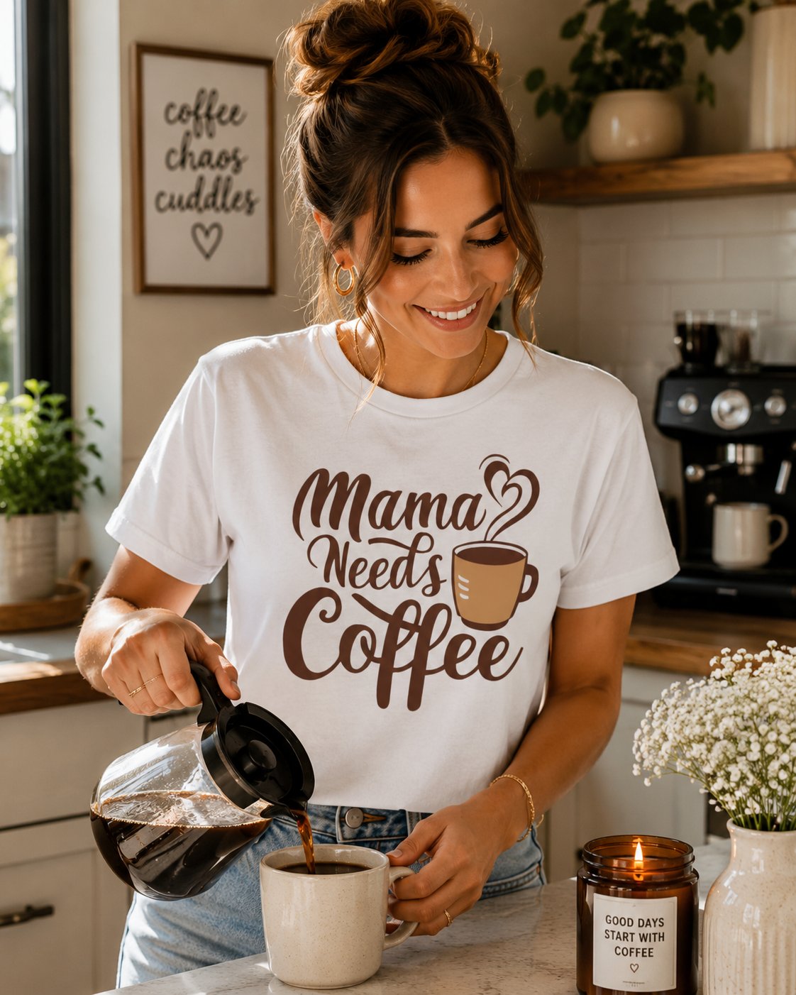 Mama Needs Coffee T-Shirt — Cute Funny Mom Coffee Tee, Mother's Day Gift