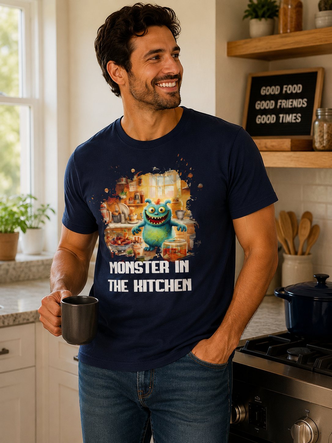 T-Shirt — "Monster in the Kitchen" Cute Cartoon Cooking Chef Tee