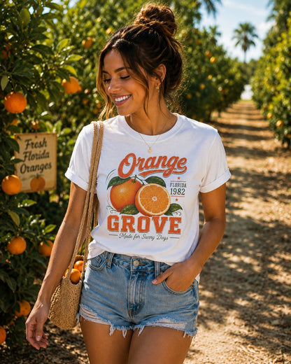 Orange Grove Vintage T-Shirt — Florida Fruit Citrus Graphic Tee