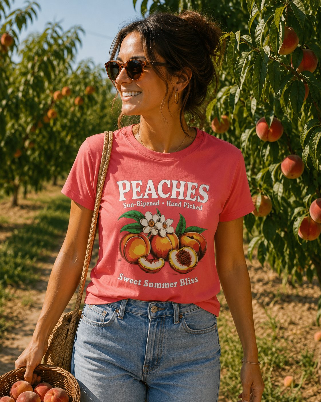 Peaches Vintage T-Shirt — “Peaches: Sun-Ripened • Hand Picked” Summer Fruit Tee
