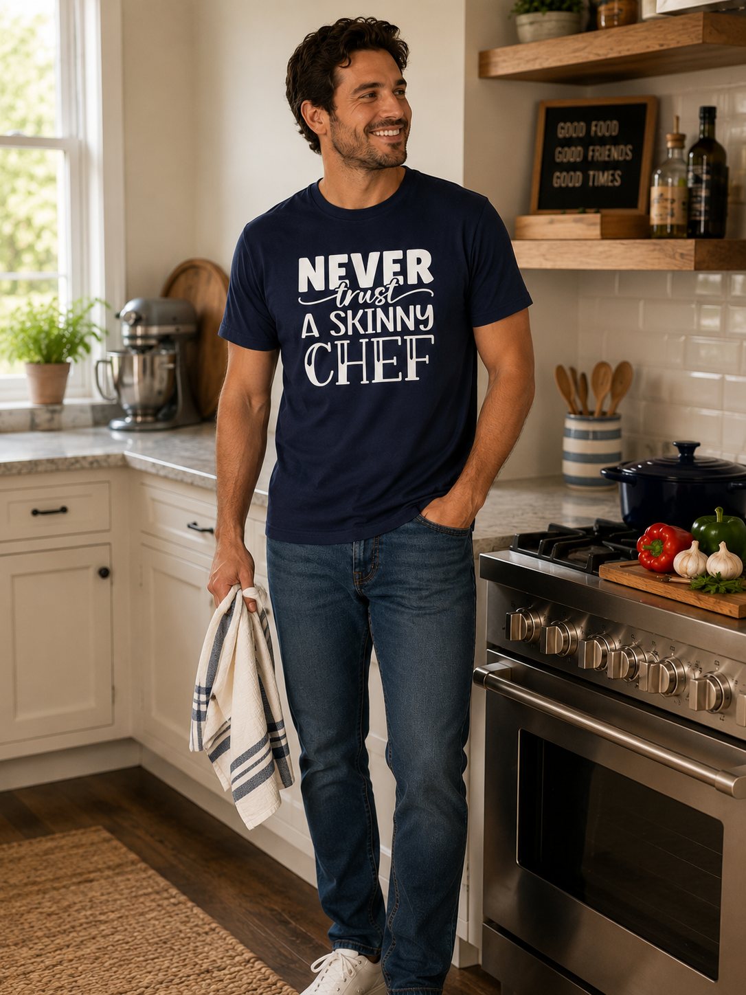 Never Trust a Skinny Chef T-Shirt – Funny Chef Diet Cooking Shirt