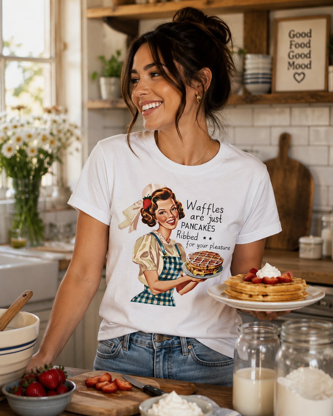 Retro Breakfast Tee – "Waffles are just pancakes dressed up for pleasure" Funny T-Shirt