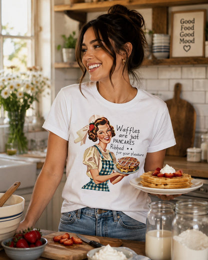 Retro Breakfast Tee – "Waffles are just pancakes dressed up for pleasure" Funny T-Shirt
